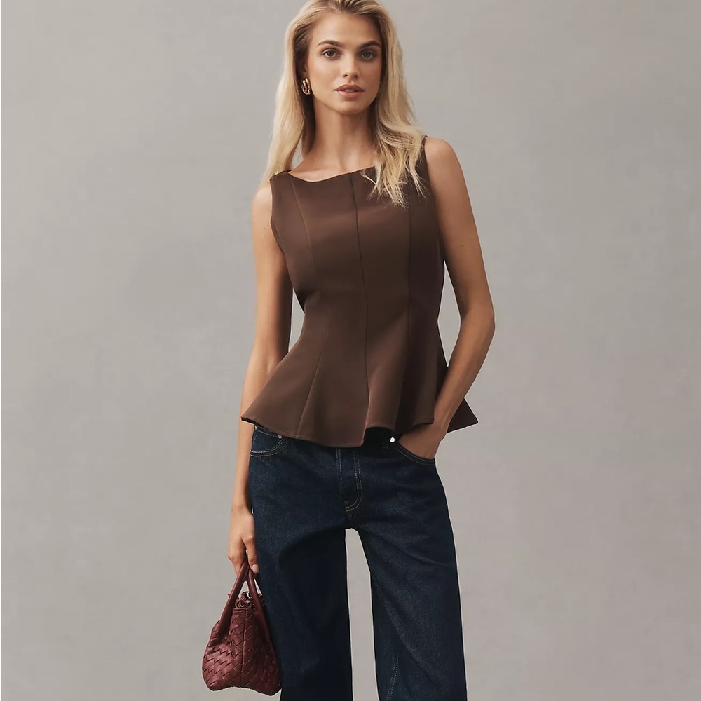 Anthropologie En Elly Sleeveless Waisted Top Small Brown New